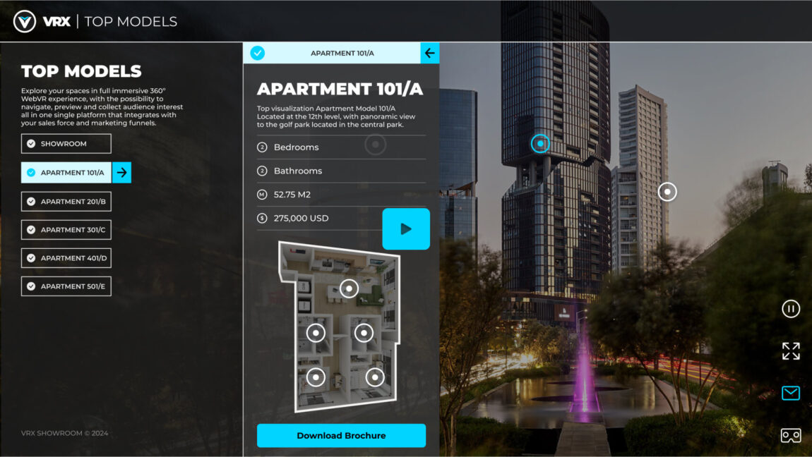 VRX virtual reality interactive tour show room demo 1